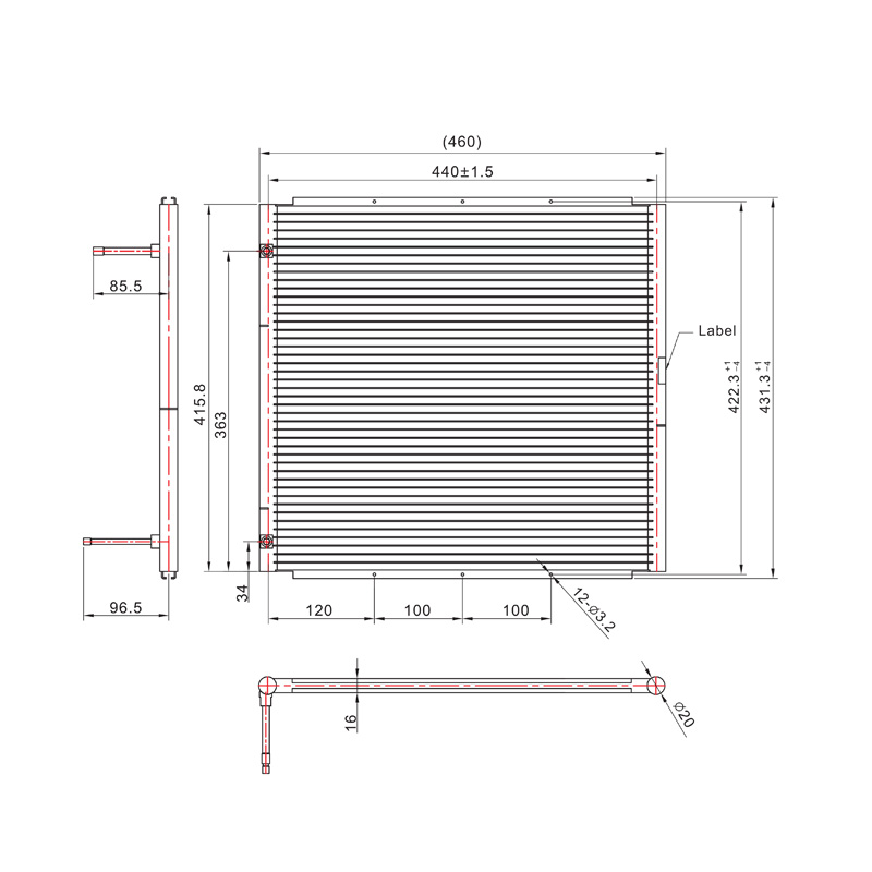 SC-1200 460 * 431.3mm Bộ trao đổi nhiệt dạng cuộn dây ngưng tụ dạng ống vi kênh để làm mát